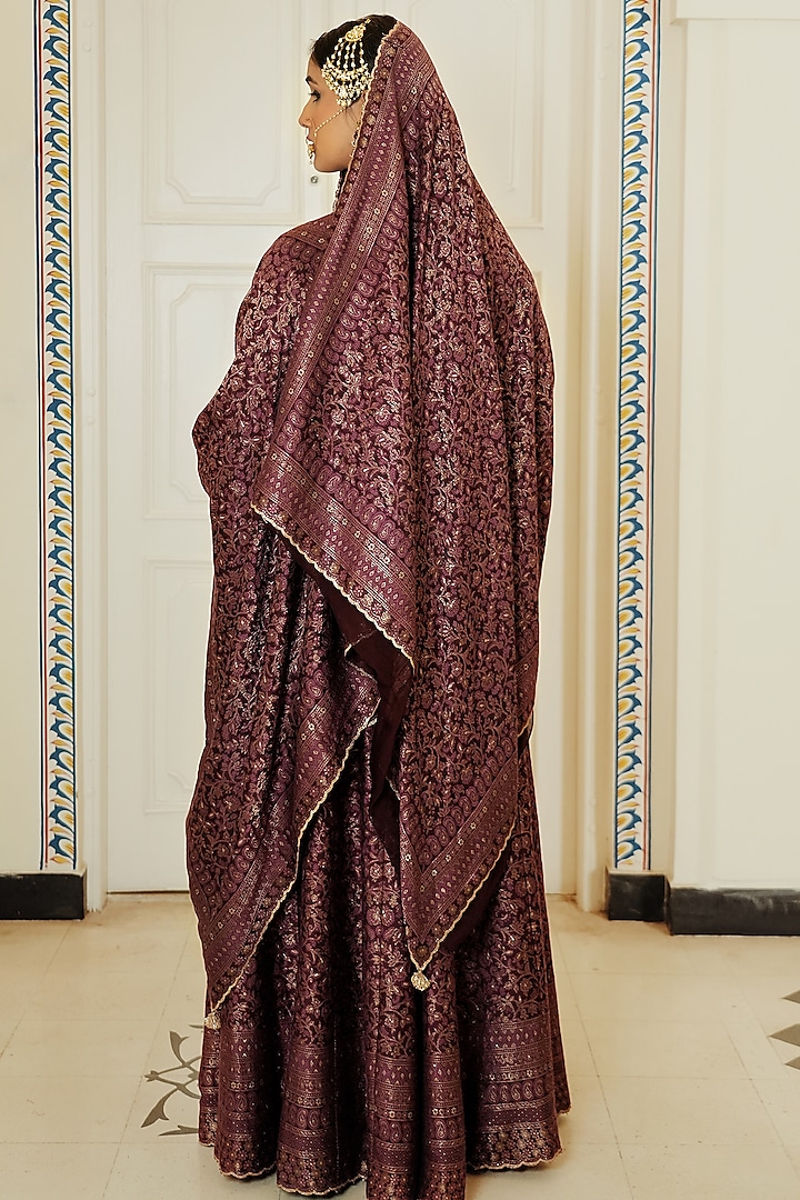 Plum Self Woven Vegan Silk Gharara Set by Safaa at Pernia's Pop Up Shop
