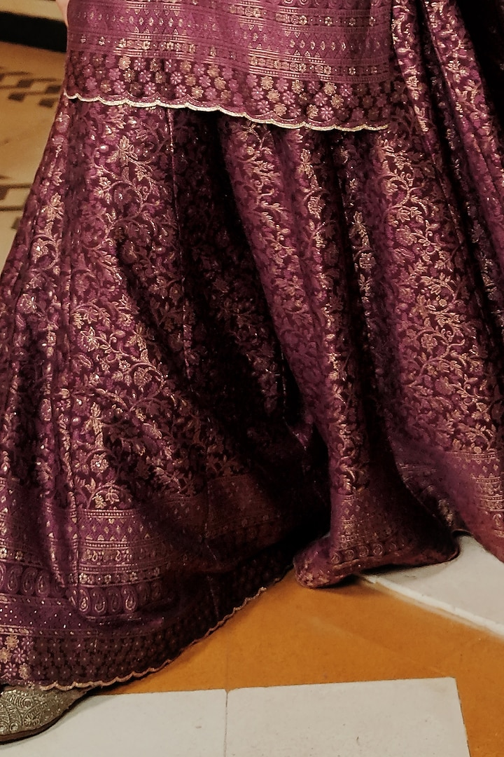 Plum Self Woven Vegan Silk Gharara Set by Safaa at Pernia's Pop Up Shop