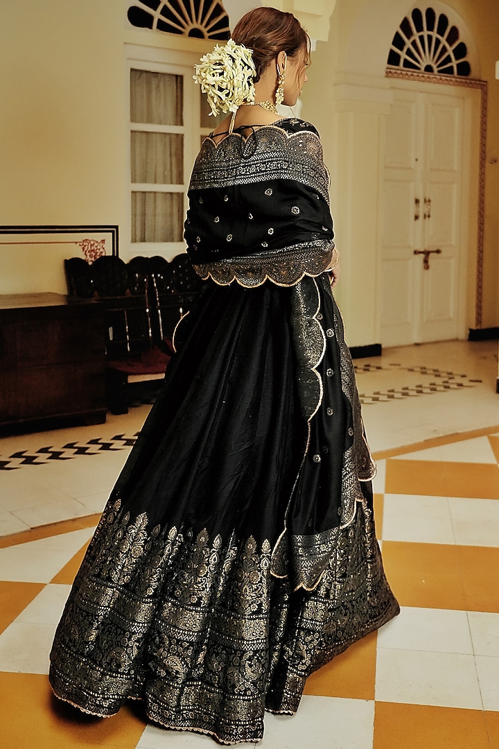 Black Vegan Silk Wedding Lehenga Set by Safaa at Pernia's Pop Up Shop