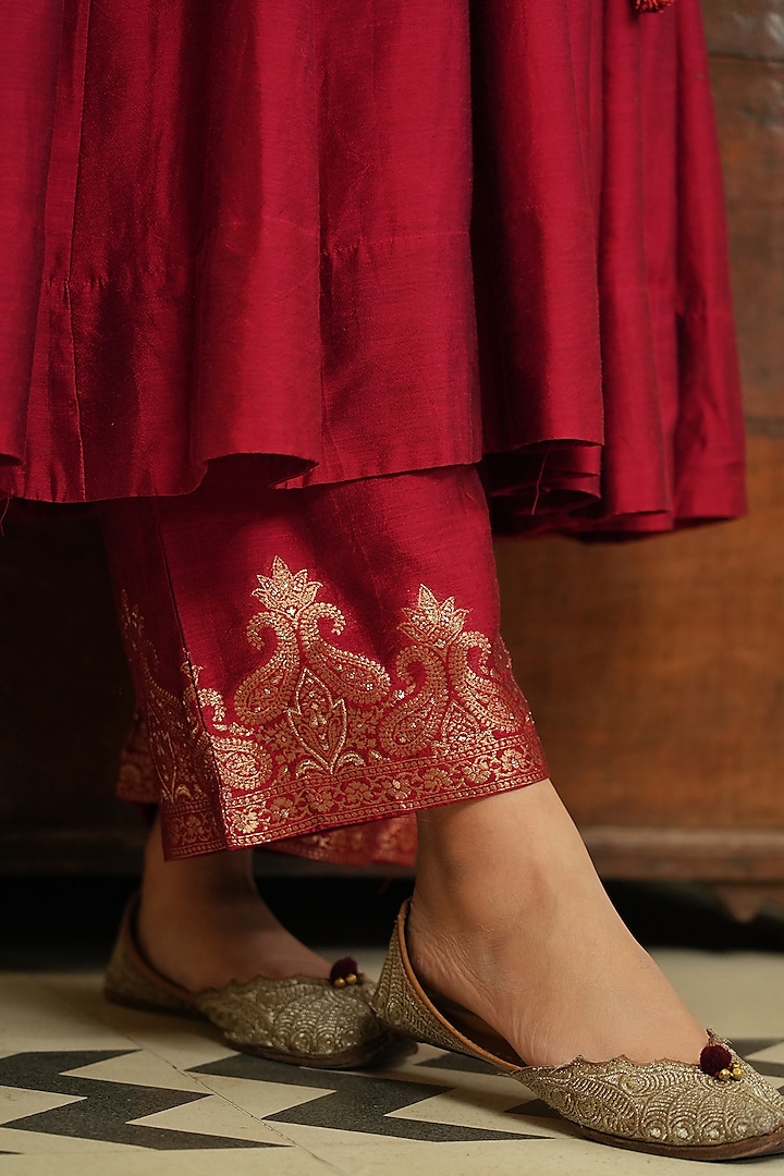 Ruby Red Vegan Silk Party Wear Anarkali Set by Safaa at Pernia's Pop Up Shop