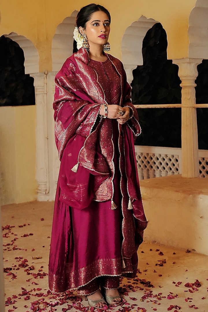 Opulent Magenta Luxe Silk Stand Collar Kurta