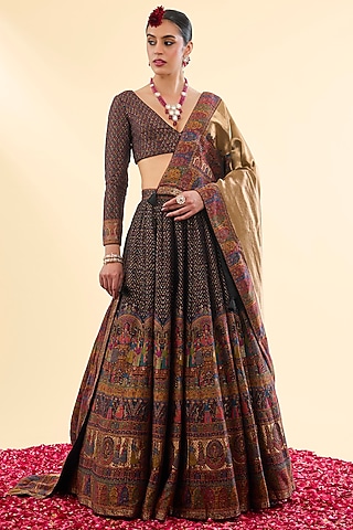 Black Moonga Silk Lehenga Set by Safaa