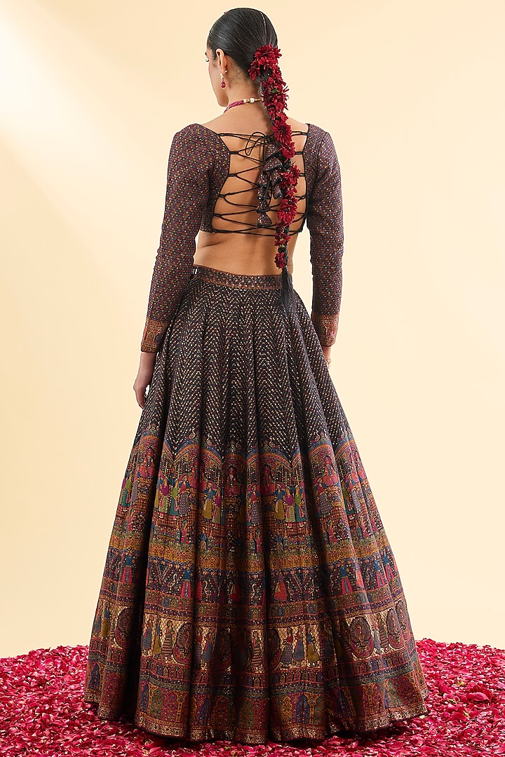 Black Moonga Silk Wedding Lehenga Set by Safaa at Pernia's Pop Up Shop
