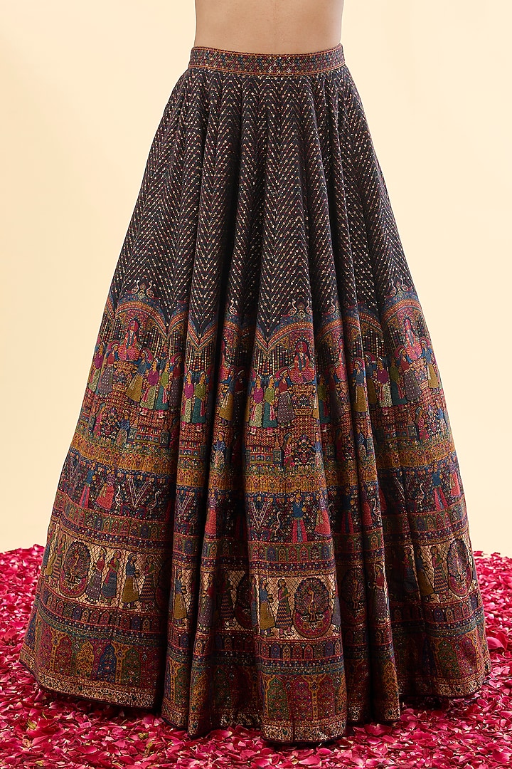 Black Moonga Silk Wedding Lehenga Set by Safaa at Pernia's Pop Up Shop