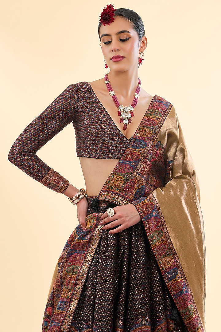 Black Moonga Silk Wedding Lehenga Set by Safaa at Pernia's Pop Up Shop