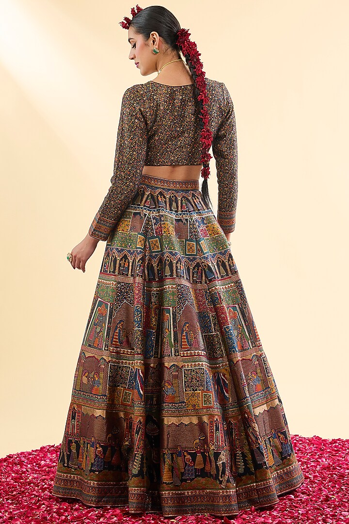 Black Moonga Silk Wedding Lehenga Set by Safaa at Pernia's Pop Up Shop