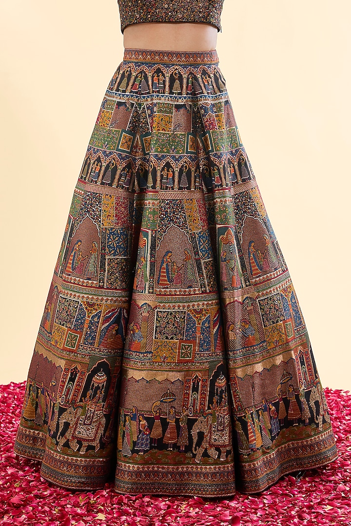 Black Moonga Silk Wedding Lehenga Set by Safaa at Pernia's Pop Up Shop