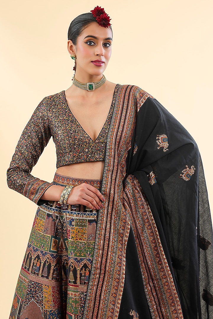 Black Moonga Silk Wedding Lehenga Set by Safaa at Pernia's Pop Up Shop
