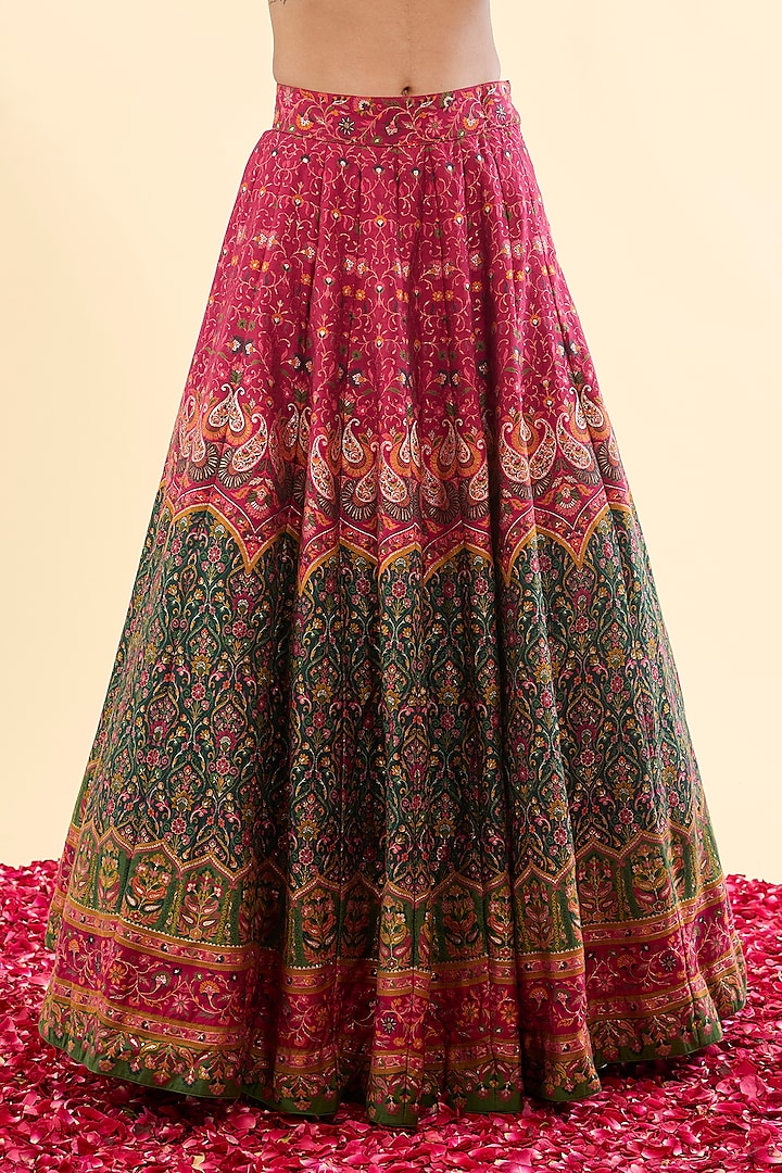 Green & Magenta Vegan Silk Beadwork Wedding Lehenga Set by Safaa at Pernia's Pop Up Shop
