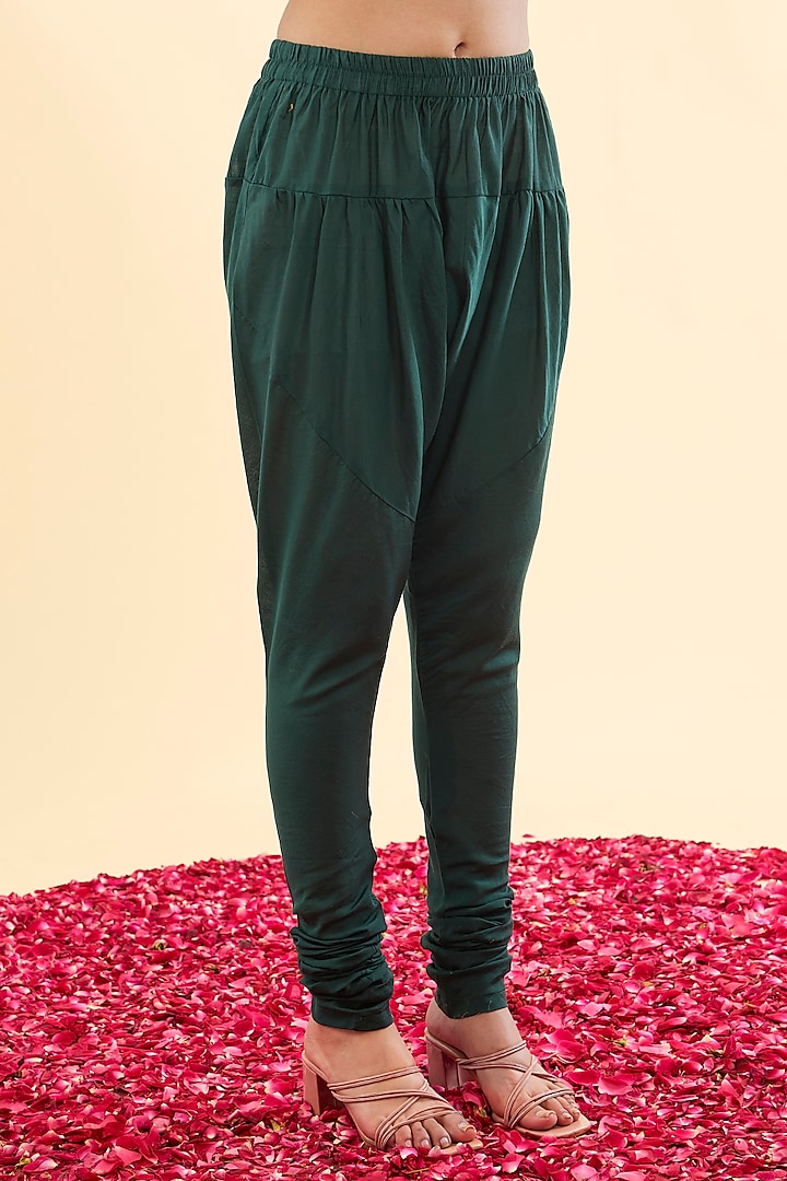 Bottle Green Moonga Silk Wedding Anarkali Set by Safaa at Pernia's Pop Up Shop