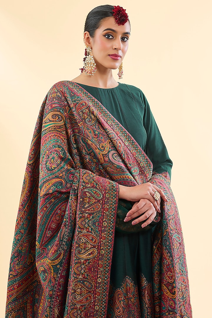 Bottle Green Moonga Silk Wedding Anarkali Set by Safaa at Pernia's Pop Up Shop