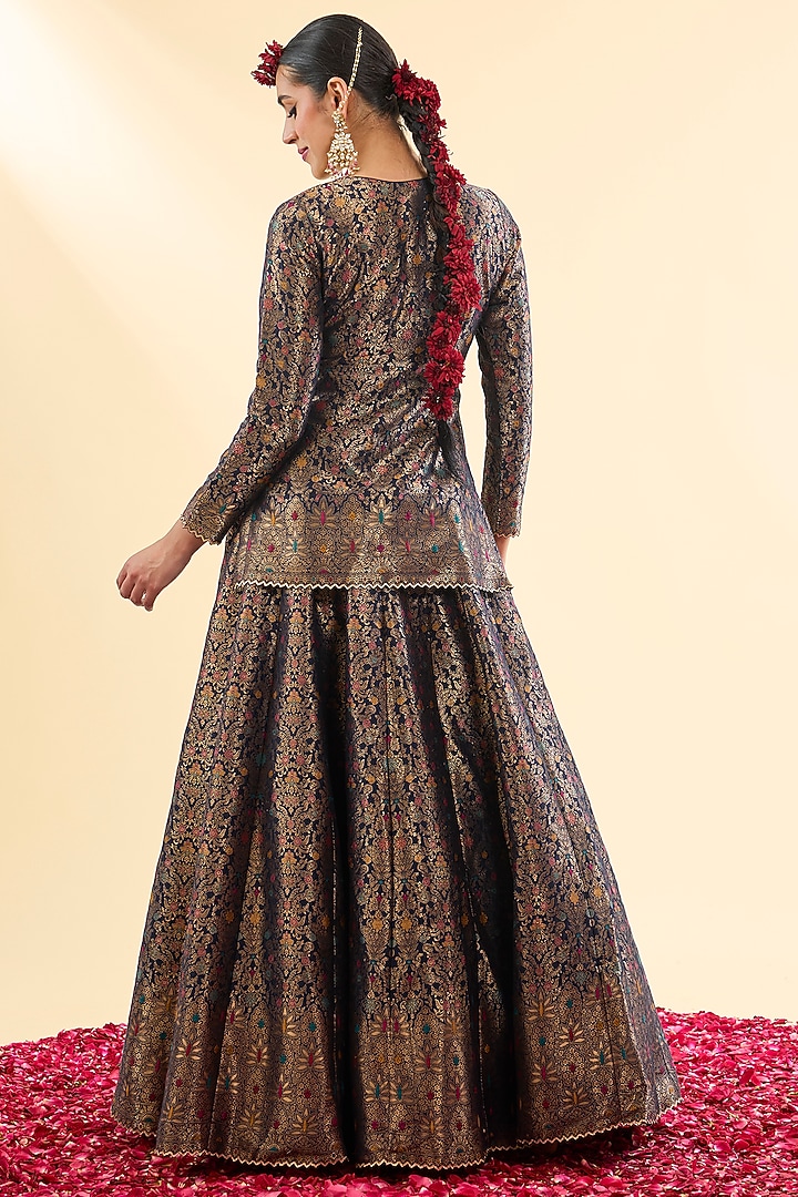 Deep Navy Blue Vegan Silk Wedding Lehenga Set by Safaa at Pernia's Pop Up Shop