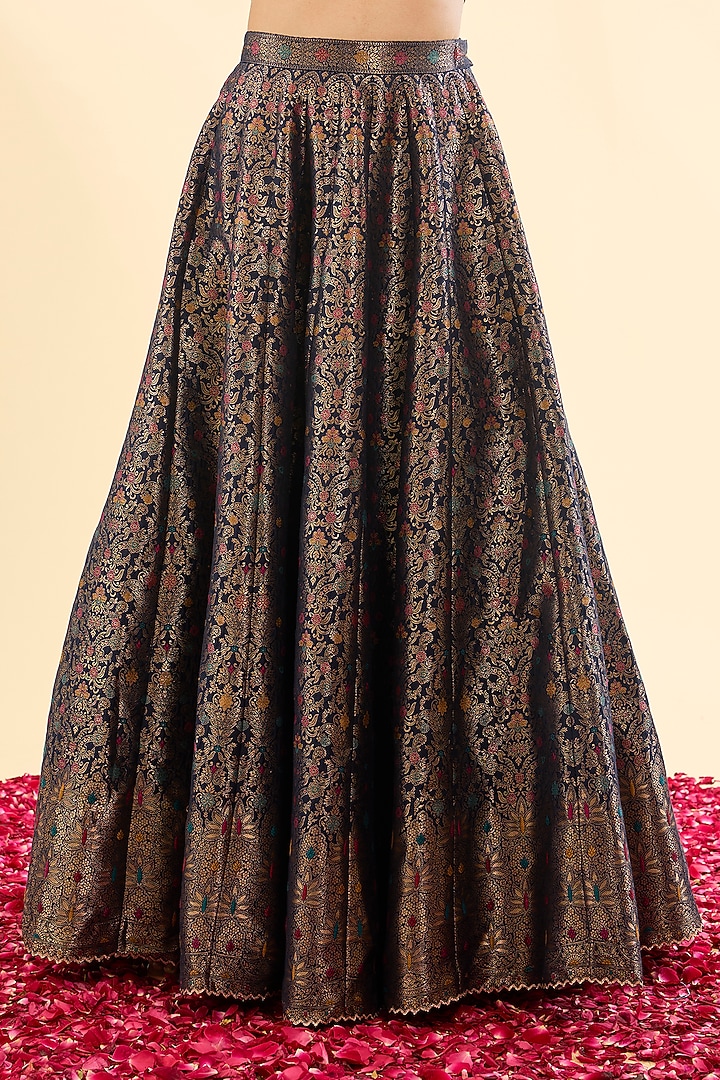 Deep Navy Blue Vegan Silk Wedding Lehenga Set by Safaa at Pernia's Pop Up Shop
