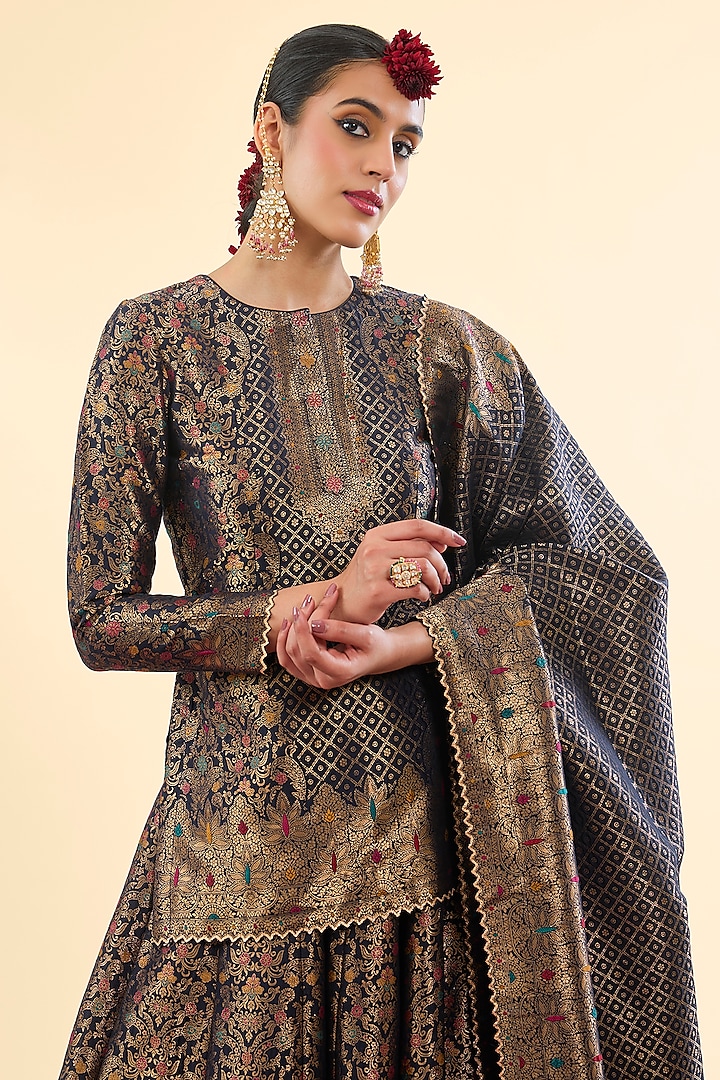 Deep Navy Blue Vegan Silk Wedding Lehenga Set by Safaa at Pernia's Pop Up Shop