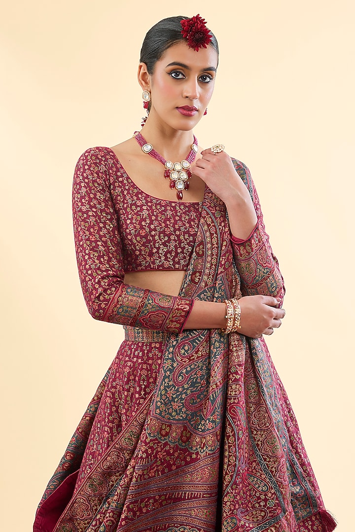 Magenta Moonga Silk Wedding Lehenga Set by Safaa at Pernia's Pop Up Shop