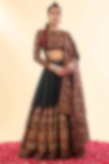 Black Moonga Silk Wedding Lehenga Set by Safaa at Pernia's Pop Up Shop