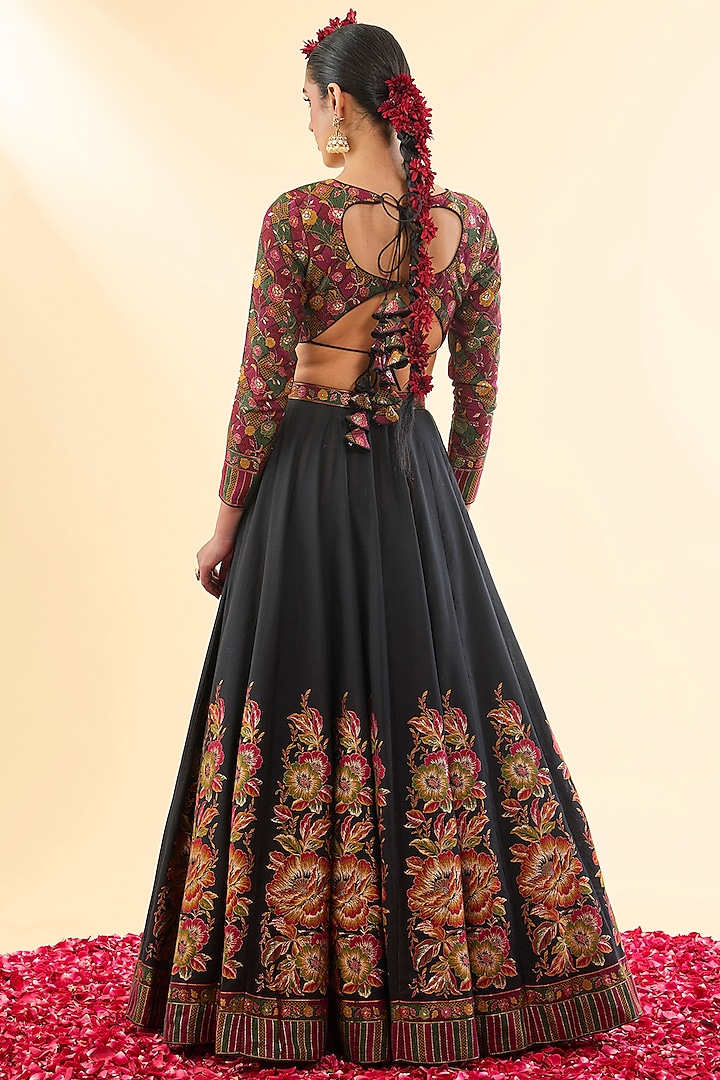 Black Moonga Silk Wedding Lehenga Set by Safaa at Pernia's Pop Up Shop