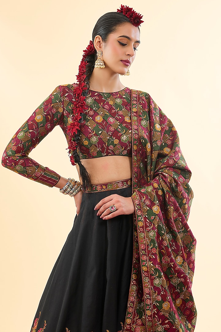 Black Moonga Silk Wedding Lehenga Set by Safaa at Pernia's Pop Up Shop