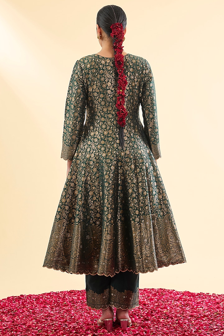 Bottle Green Vegan Silk Wedding Anarkali Set by Safaa at Pernia's Pop Up Shop