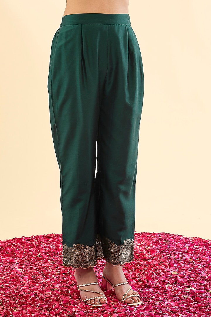 Bottle Green Vegan Silk Wedding Anarkali Set by Safaa at Pernia's Pop Up Shop