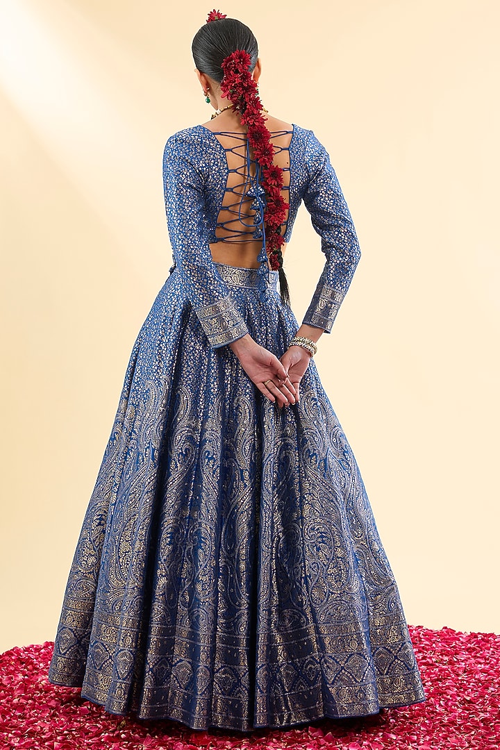 Persian Blue Vegan Silk Wedding Lehenga Set by Safaa at Pernia's Pop Up Shop