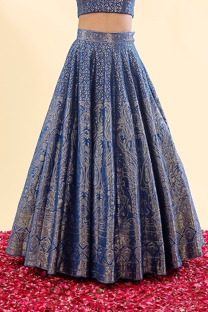 Persian Blue Vegan Silk Wedding Lehenga Set by Safaa at Pernia's Pop Up Shop