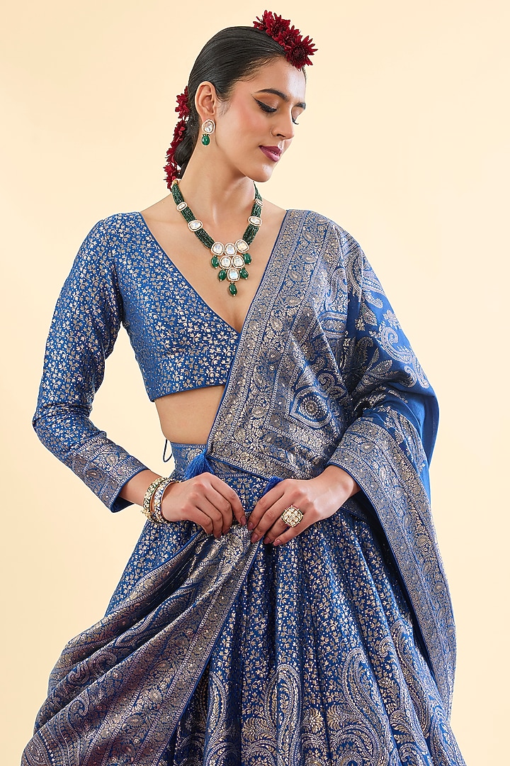 Persian Blue Vegan Silk Wedding Lehenga Set by Safaa at Pernia's Pop Up Shop