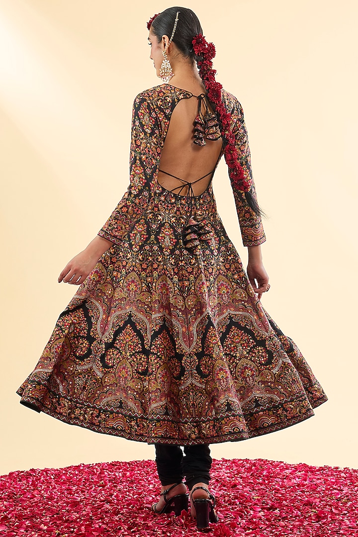 Black Moonga Silk Wedding Anarkali Set by Safaa at Pernia's Pop Up Shop