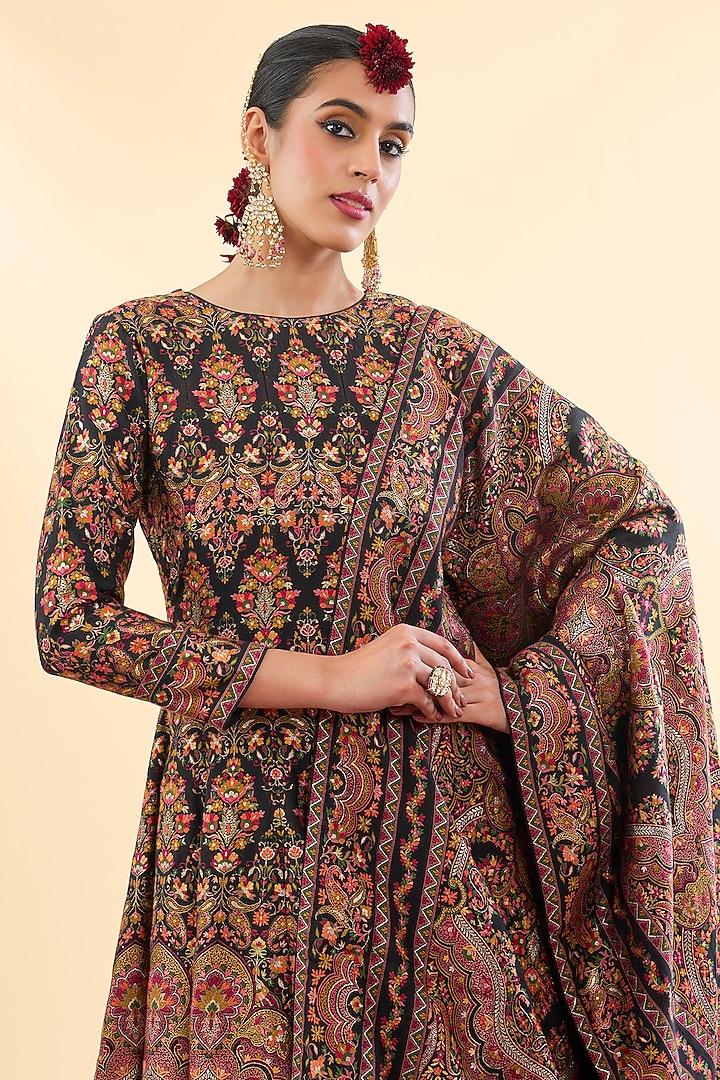 Black Moonga Silk Wedding Anarkali Set by Safaa at Pernia's Pop Up Shop