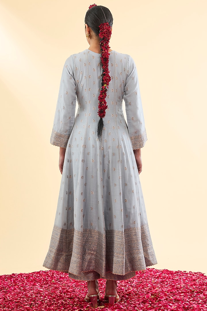 Grey Vegan Silk Wedding Anarkali Set by Safaa at Pernia's Pop Up Shop