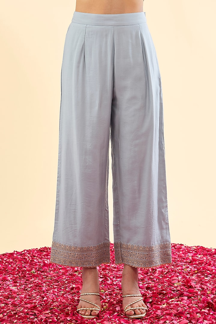 Grey Vegan Silk Wedding Anarkali Set by Safaa at Pernia's Pop Up Shop