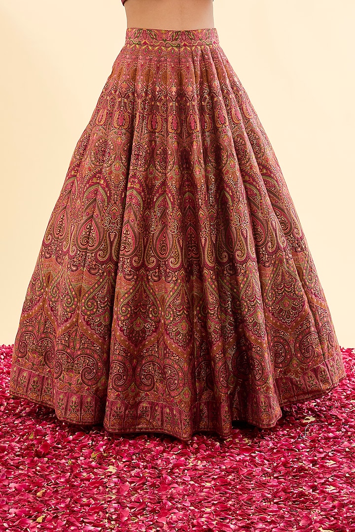 Maroon Moonga Silk Gold Embellished Wedding Lehenga Set by Safaa at Pernia's Pop Up Shop