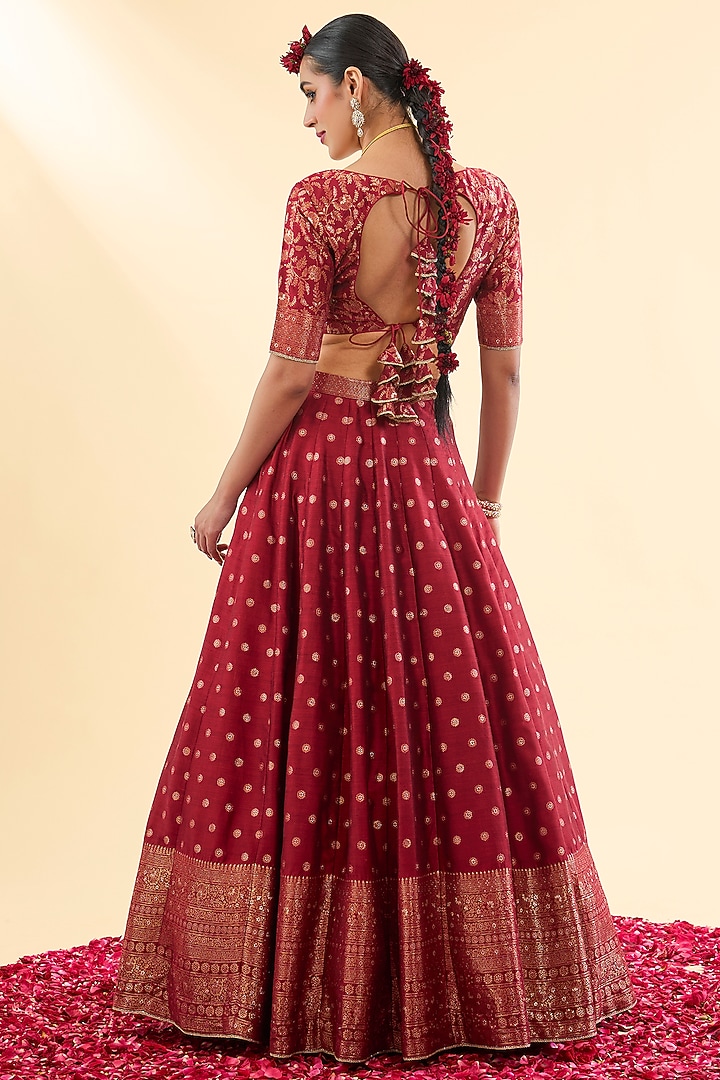 Maroon Vegan Silk Woven Wedding Lehenga Set by Safaa at Pernia's Pop Up Shop