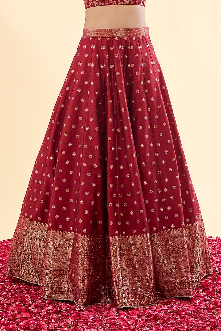 Maroon Vegan Silk Woven Wedding Lehenga Set by Safaa at Pernia's Pop Up Shop