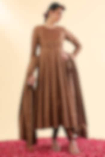 Brown Vegan Silk Anarkali Set by Safaa at Pernia's Pop Up Shop