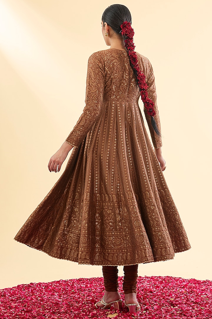 Brown Vegan Silk Wedding Anarkali Set by Safaa at Pernia's Pop Up Shop