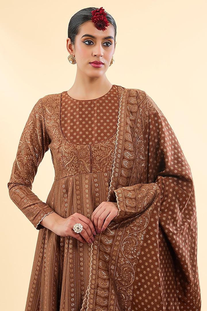Brown Vegan Silk Wedding Anarkali Set by Safaa at Pernia's Pop Up Shop