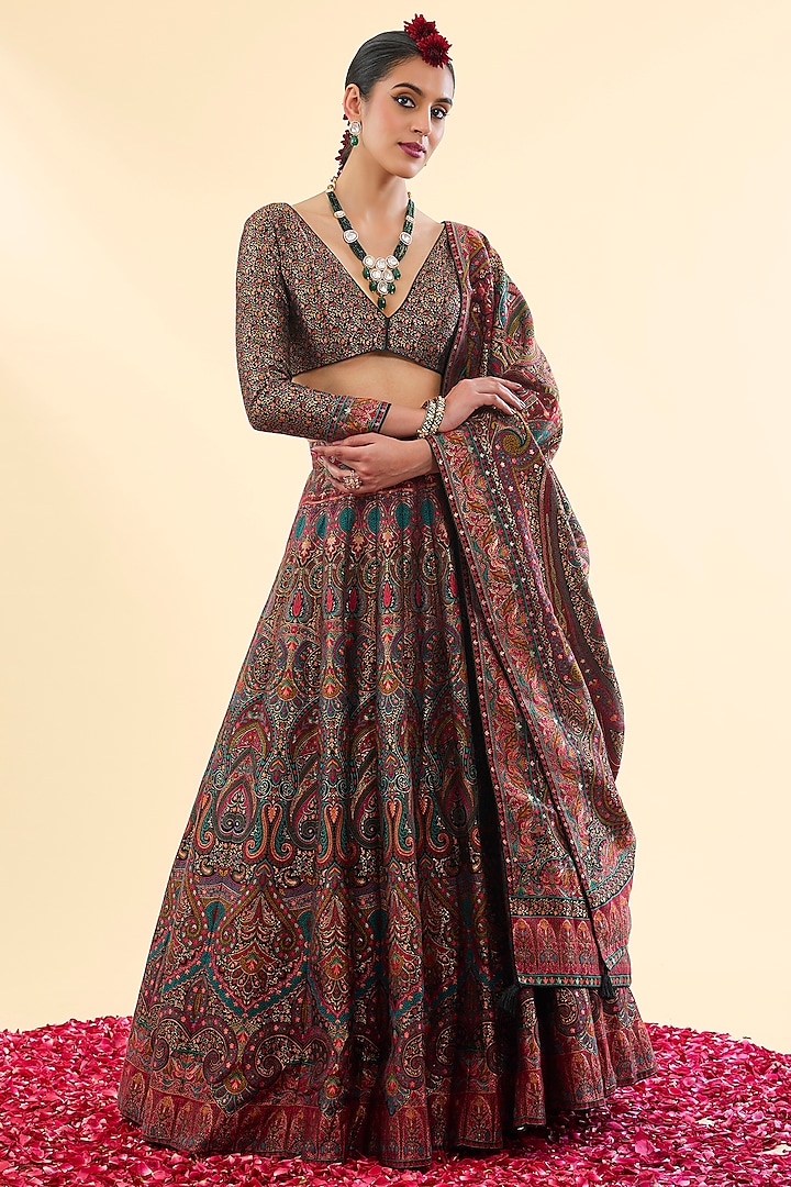 Black Moonga Silk Wedding Lehenga Set by Safaa at Pernia's Pop Up Shop