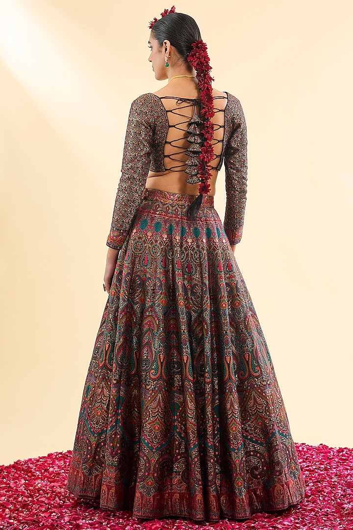 Black Moonga Silk Wedding Lehenga Set by Safaa at Pernia's Pop Up Shop