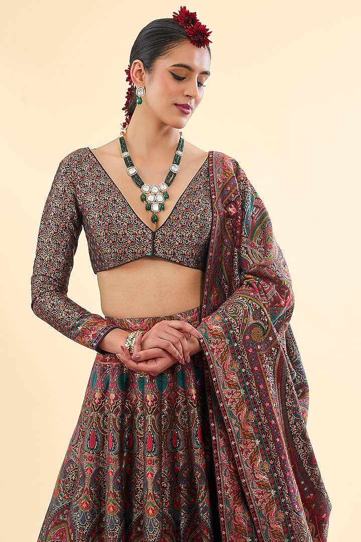 Black Moonga Silk Wedding Lehenga Set by Safaa at Pernia's Pop Up Shop