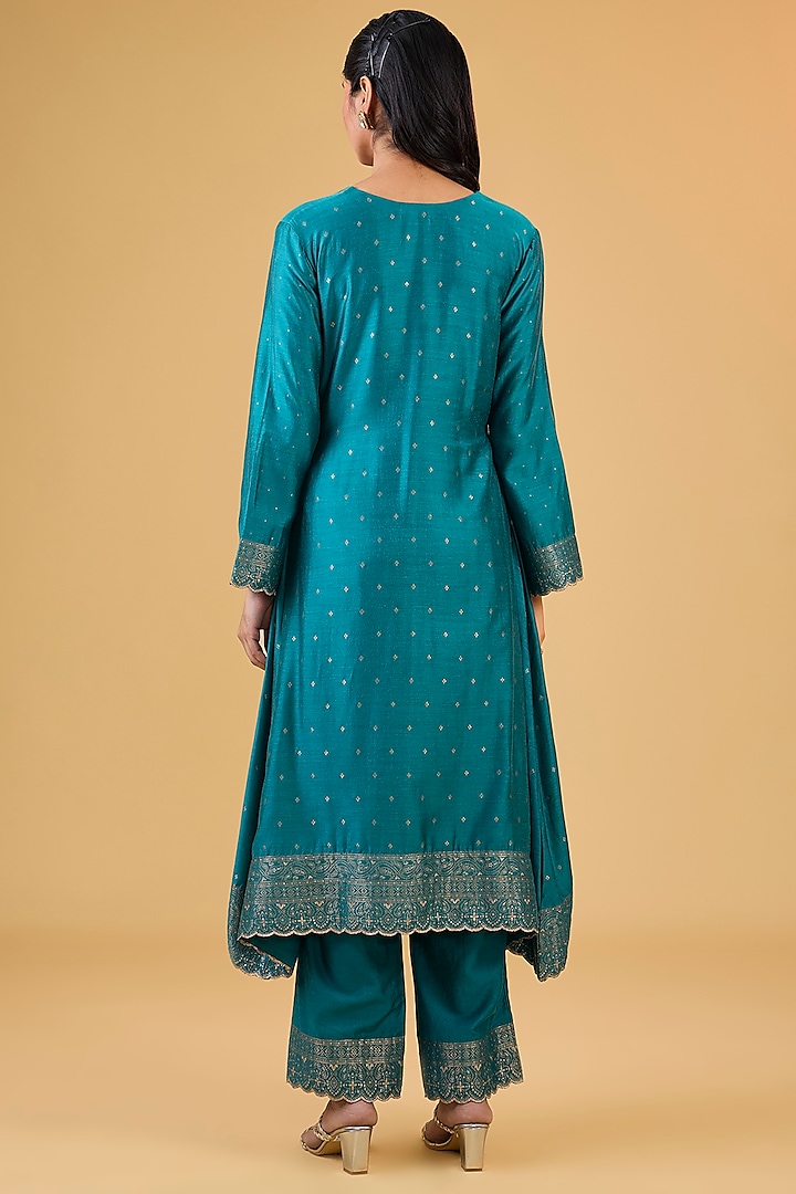 Green Vegan Silk Woven Zari Silk Kurta Set by Safaa at Pernia's Pop Up Shop