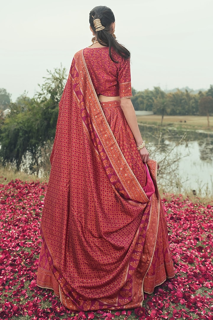 Magenta Vegan Silk Chikankari Woven Wedding Lehenga Set by Safaa at Pernia's Pop Up Shop