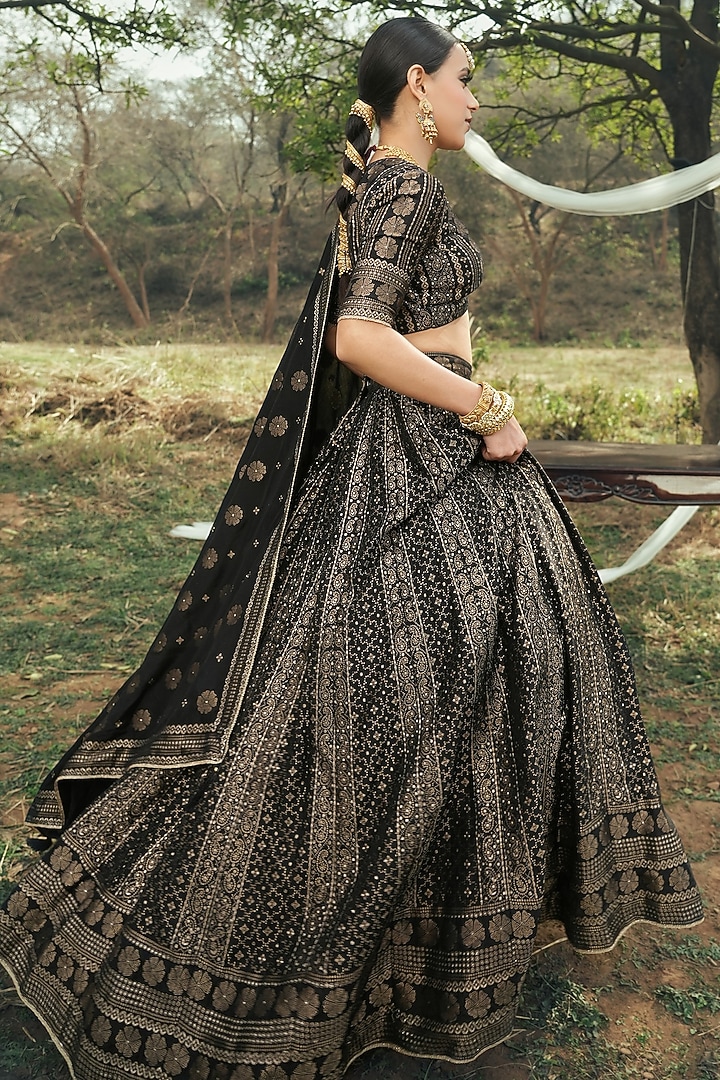 Black Vegan Silk Chikankari Wedding Lehenga Set by Safaa at Pernia's Pop Up Shop