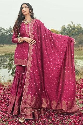 Magenta Vegan Silk Sharara Set by Safaa