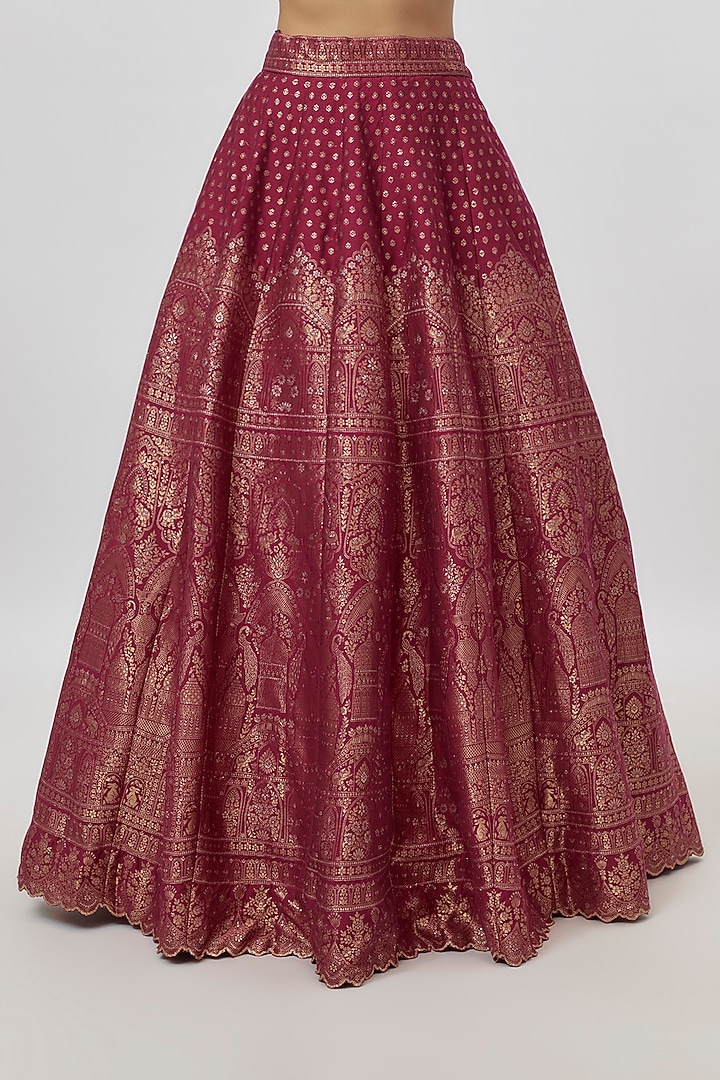 Red Vegan Silk Zari Work Wedding Lehenga Set by Safaa at Pernia's Pop Up Shop