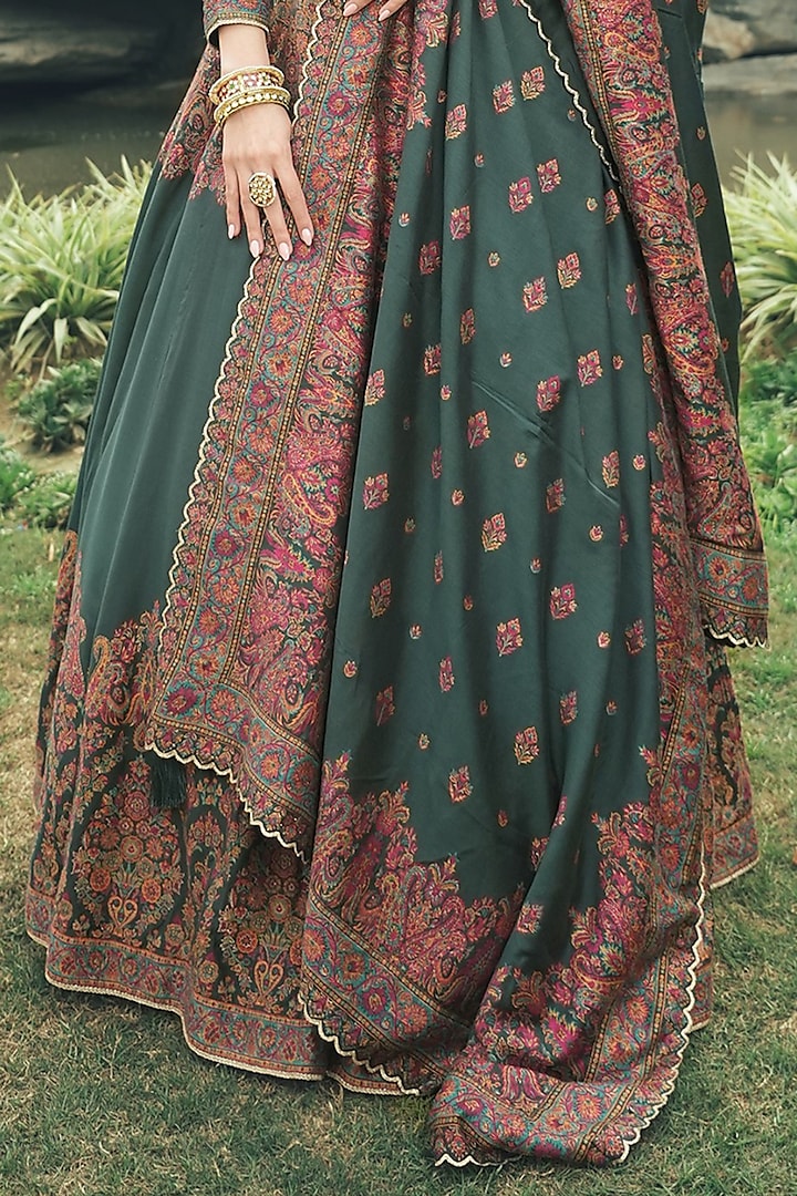 Bottle Green Vegan Silk Wedding Lehenga Set by Safaa at Pernia's Pop Up Shop