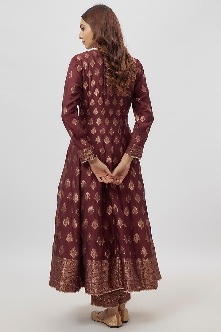 Wine Vegan Silk Zari Work Wedding Anarkali Set by Safaa at Pernia's Pop Up Shop