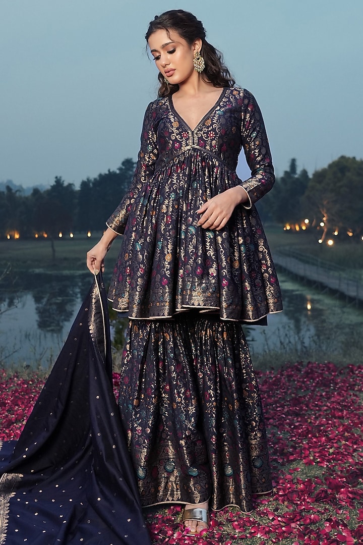 dark blue sharara dress Navy Blue Sharara Suit – Desi Diva Fashion main image 0