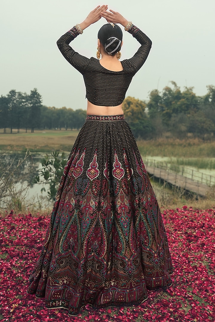 Black Vegan Silk Wedding Lehenga Set by Safaa at Pernia's Pop Up Shop