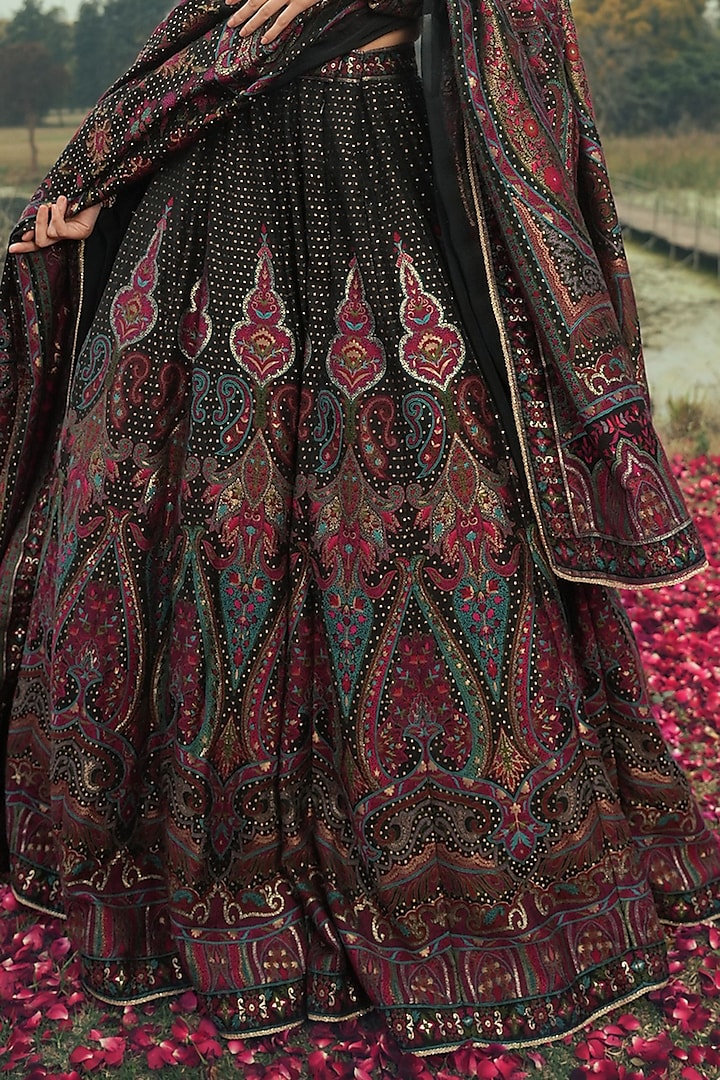 Black Vegan Silk Wedding Lehenga Set by Safaa at Pernia's Pop Up Shop